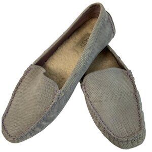 UGG Australia Women's Suede Silver Leather Sherpa Lined Loafers Size 8 7273